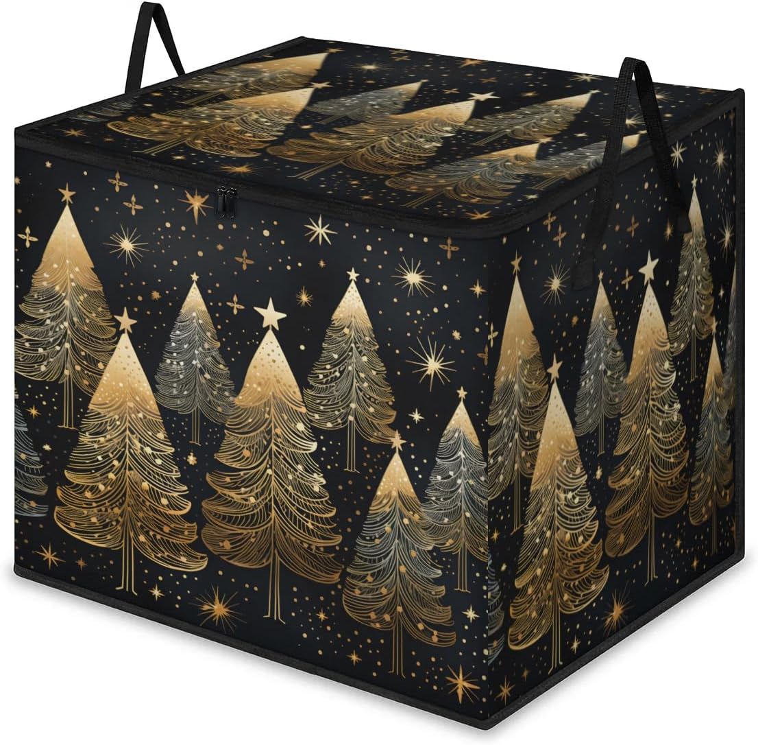 Honeybaby 214L Extra Large Comforter Storage Bag Golden Christmas Tree Storage Totes with Lids Waterproof Closet Organizer Folding Blanket Storage Bags for Clothes Bedding Pillows