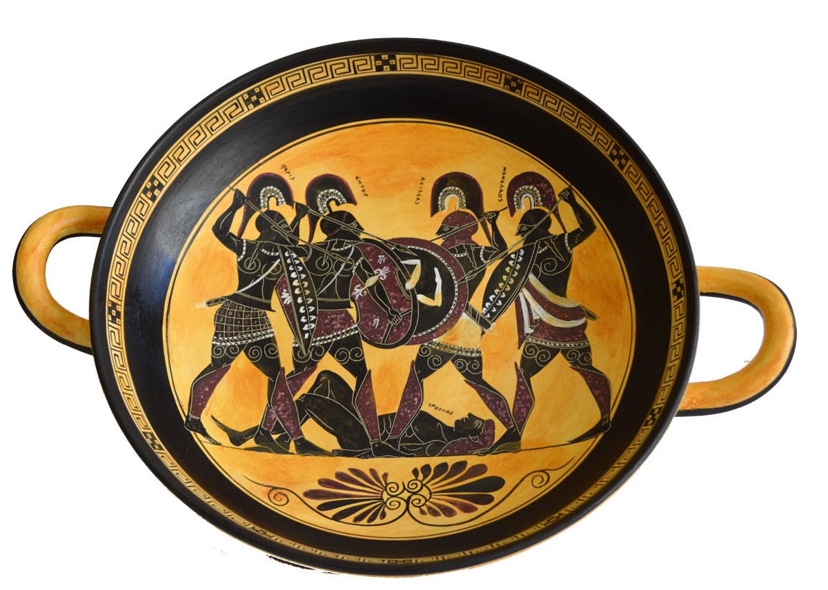 Achilles Hector Menelaos Paris -Trojan War Theme - Kylix - Museum Replica