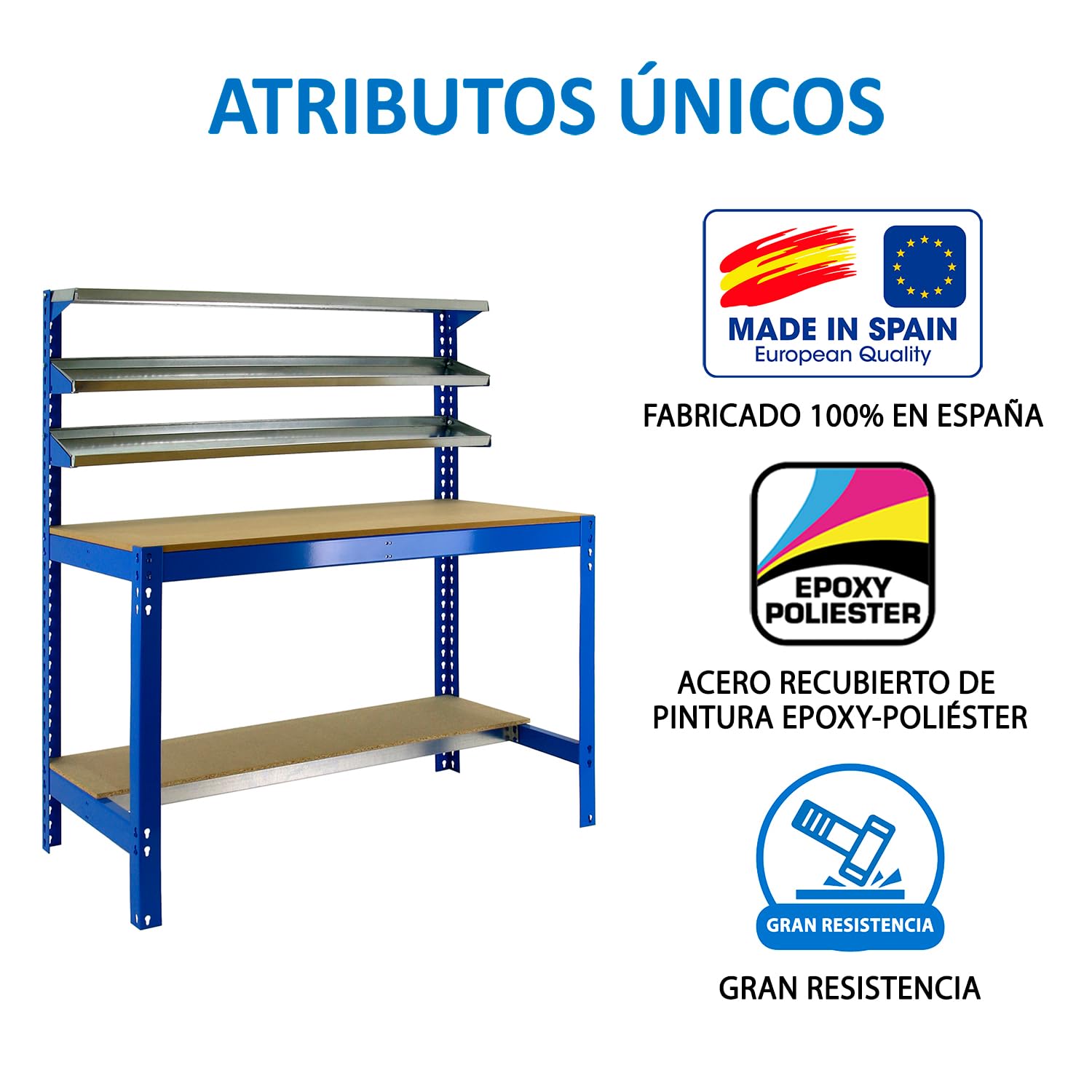 Simon Rack Banco de Trabajo con 3 repisas 910x610 mm - BT1 | Capacidad Carga 400 kg, Pintura anticorrosión, Azul , Montaje sistema clic