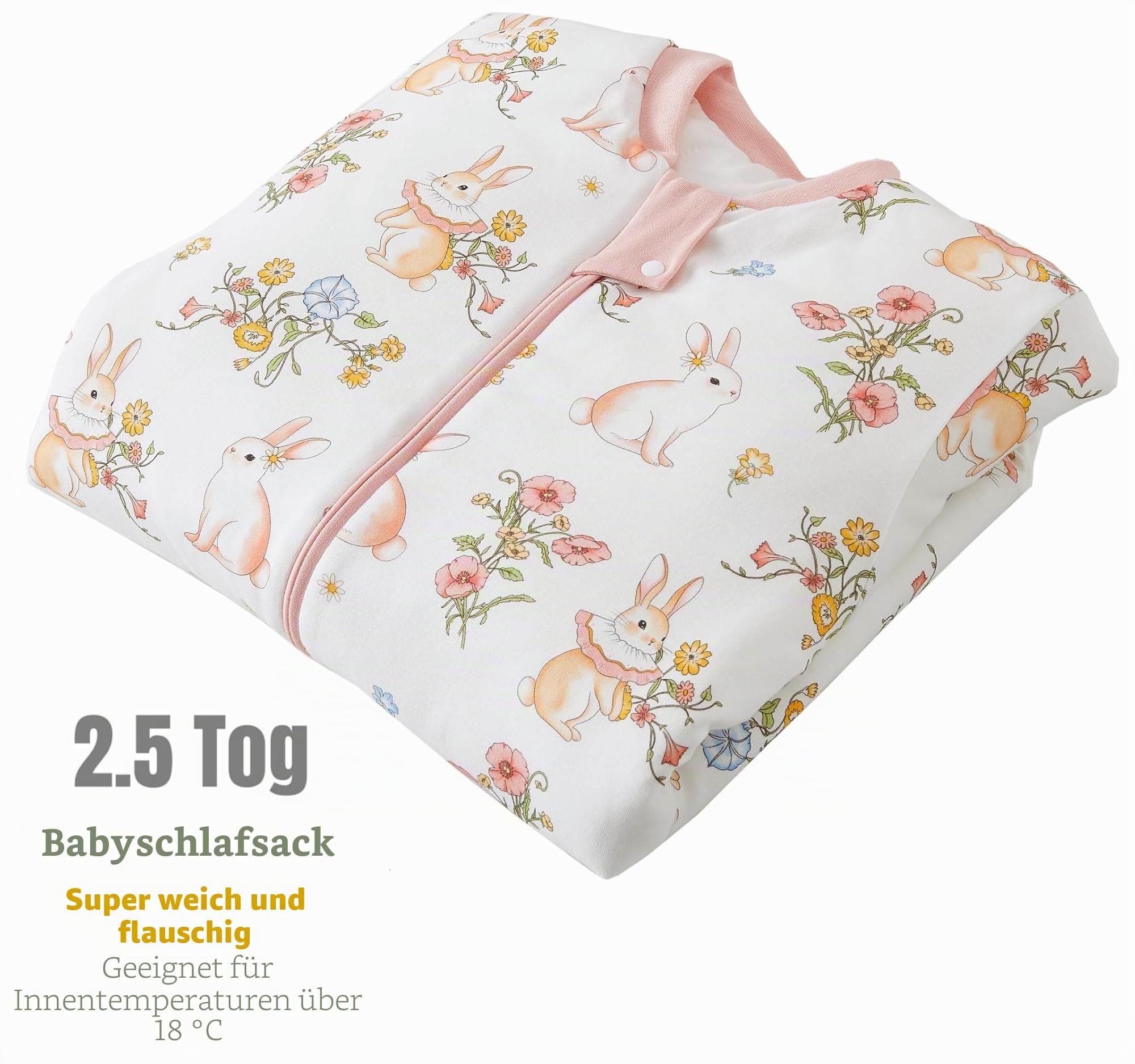 Chilsuessy Winter Kinder Schlafsack mit abnehmbaren Ärmeln Super Warm Babyschlafsack für Jungen und Mädchen von 1 bis 10 Jahre alt, 3.5 Tog/Garten Kaninchen, XL (130-150 cm)