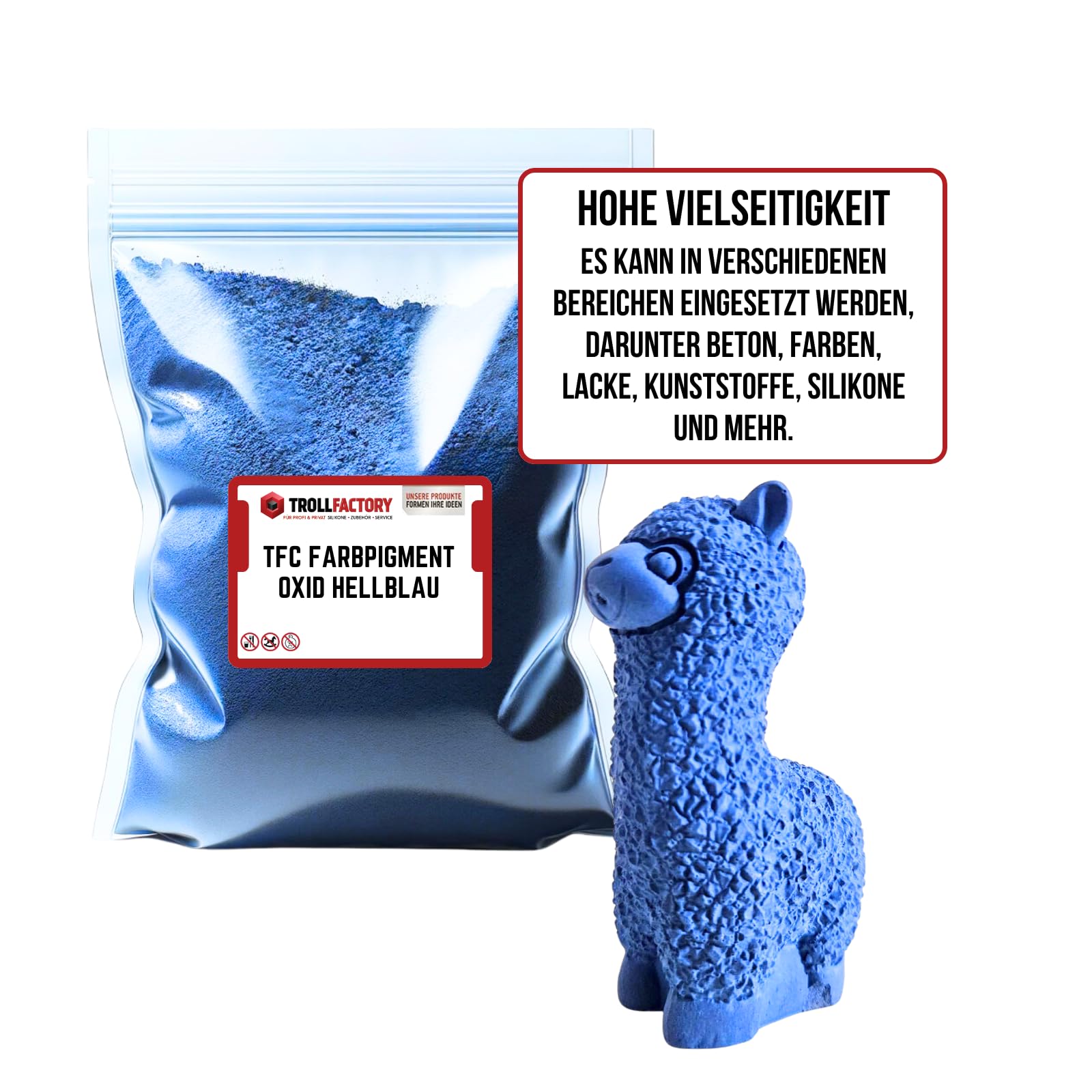 Pigmento de color TFC Óxido Azul Claro – Polvo de pigmento de alta cobertura para masas de moldeo en relieve como Xyrarock, yeso, resina epoxi y hormigón, Mate, Resistente a la luz y resistente a la