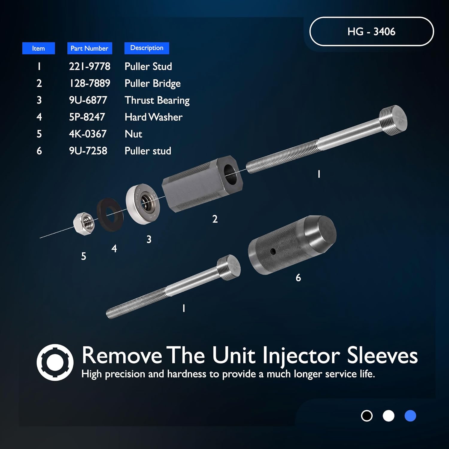 HiSport 9U-6891 Injector Sleeve Cup Remover & Installer Tool Set - Include Driver Cap / 9U6877 Thrust Bearing / 221-9778 Puller Stud 4K-0367 Nut - Full / 5P-8247 Hard Washer /128-7889 Puller Bridge