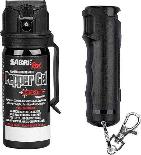 SABRE Crossfire - Gel de pimienta, se despliega en cualquier ángulo, maximiza la adquisición de objetivos contra múltiples amenazas, clip para