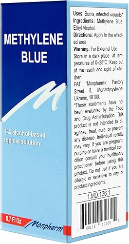 Solución tópica azul de metileno al 1% (grado médico) 0.7 fl oz0.7 Fl Oz (1) disponible en Yaxa Colombia
