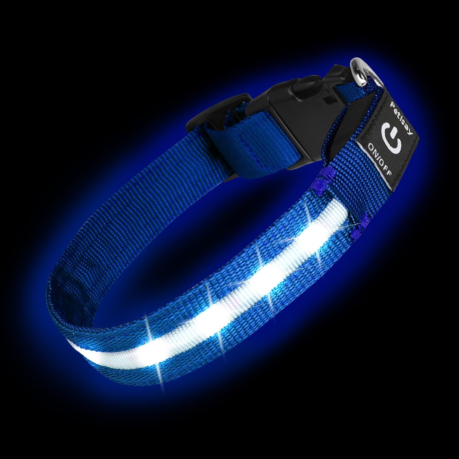 PetIsay Light up Dog Collar - High Visibility & Durable Nylon Material - USB C Rechargeable & Waterproof LED Dog Collar for Night Walking,Lighted Dog Collars Glow in The Dark Flashing(Blue,Medium)