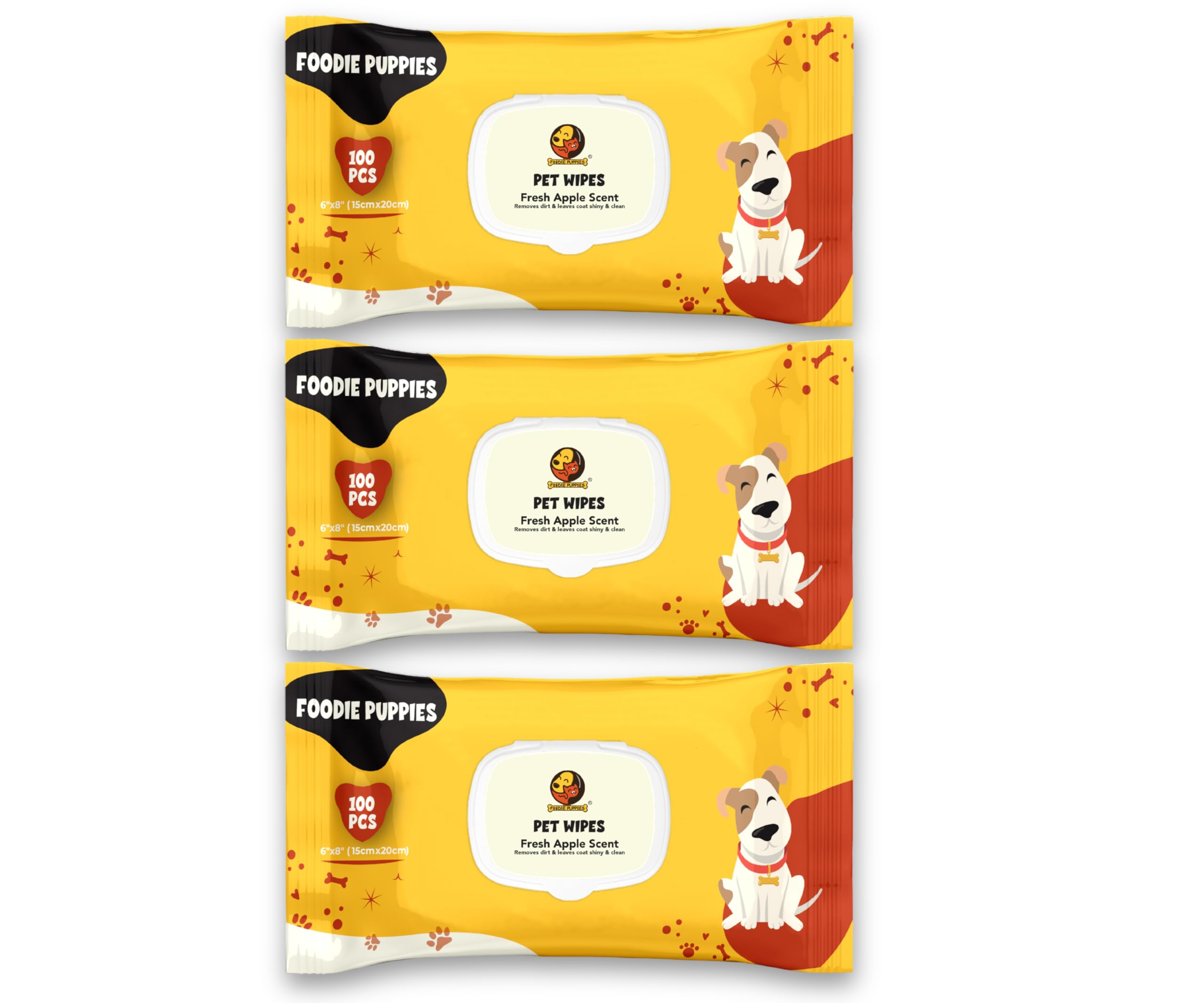 Anti-Bacterial 300 Pulls Pet Wet Wipes (Fresh Apple) - 100 Wipes (Pack of 3) | Grooming Wipes for Dogs, Puppies, Cats, Rabbits & Small Animals | SLS Free, Paraben Free & Cruelty Free