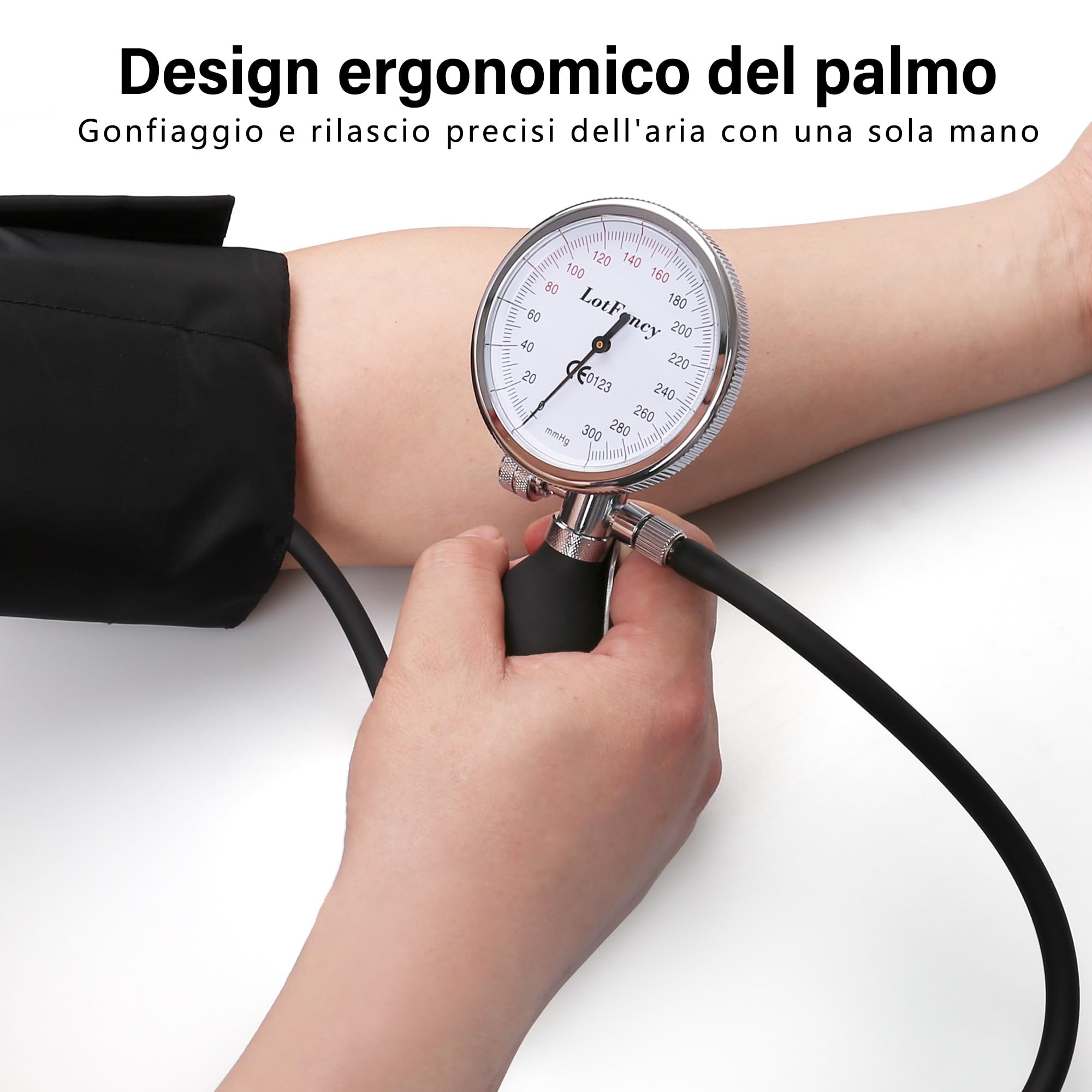 LotFancy Sfigmomanometro Aneroide Professionale 5 in 1 con Stetoscopio e Polsini di 5 Dimensioni, Tensiometro per Monitor Manuale della Misuratore Pressione per Adulti, Bambini con Custodia