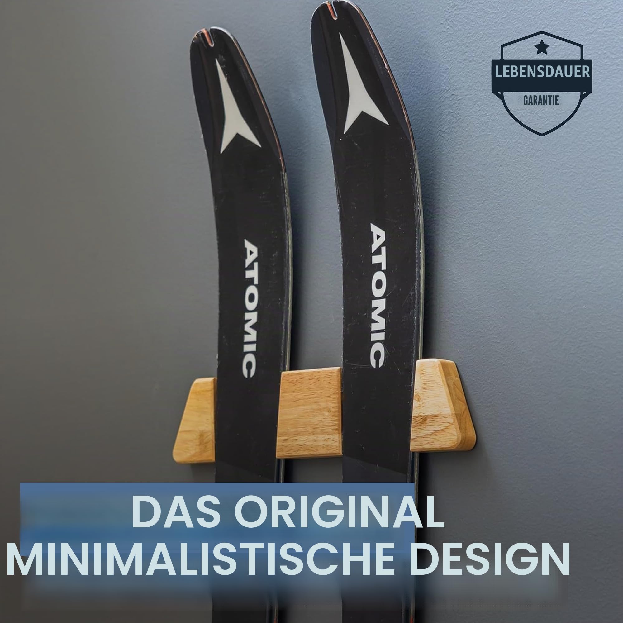 StoreYourBoard Minimalistischer Skiträger aus Holz, Wandhalterung, Massivholz, hält 22,7 kg