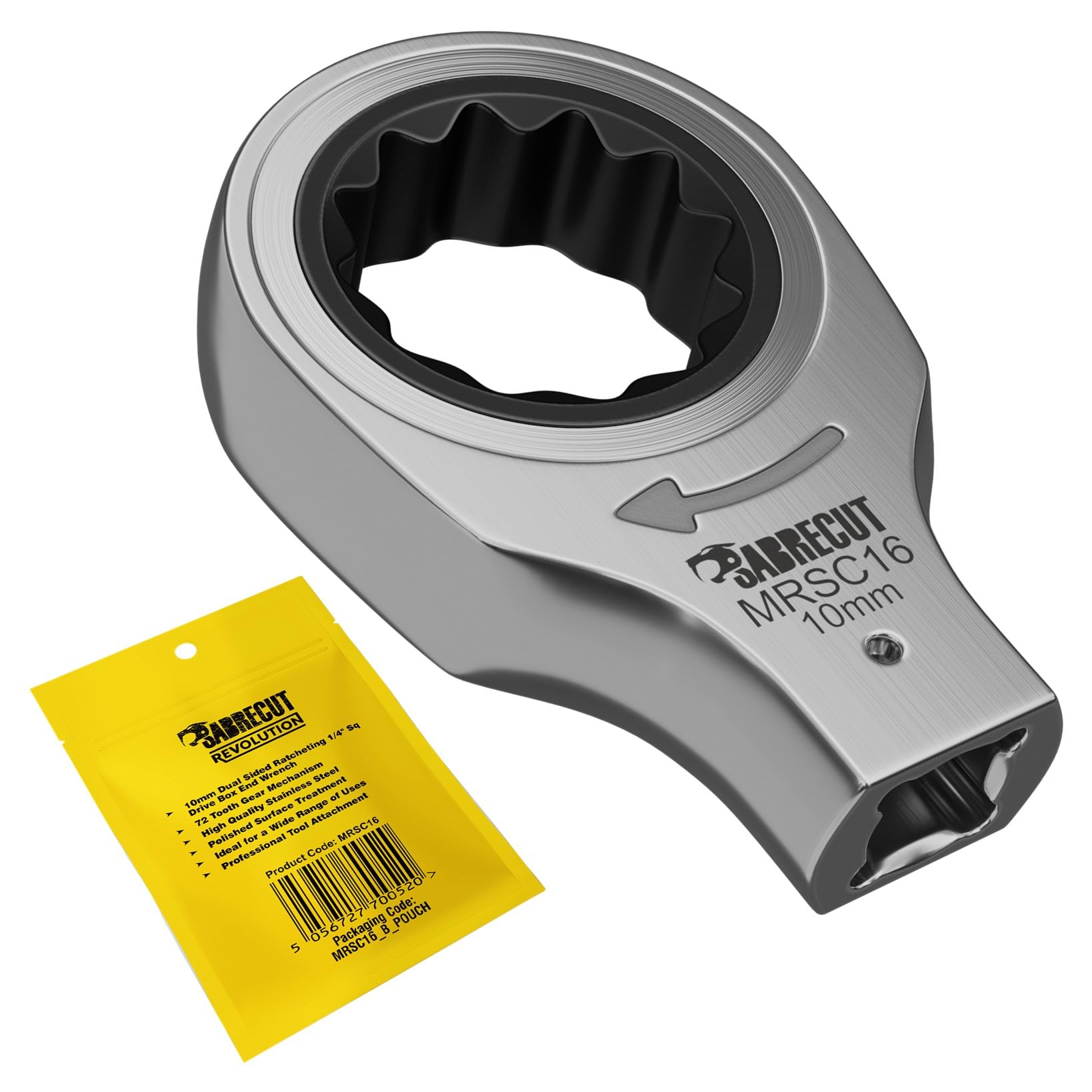 Sabrecut 1 X Mrsc16 10Mm Dual Sided Ratcheting Wrench 1/4" Square Drive 72 Tooth Precision Gear 58Nm High Torque Ratchet Professional Stainless Steel Compact Tool Attachment