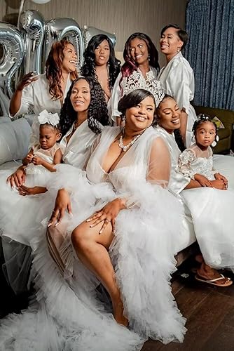 Miniatura 5 de Yexinbridal Bata de maternidad de tul para sesión de fotos, vestido largo hinchado para novia, vestido de lencería ilusión