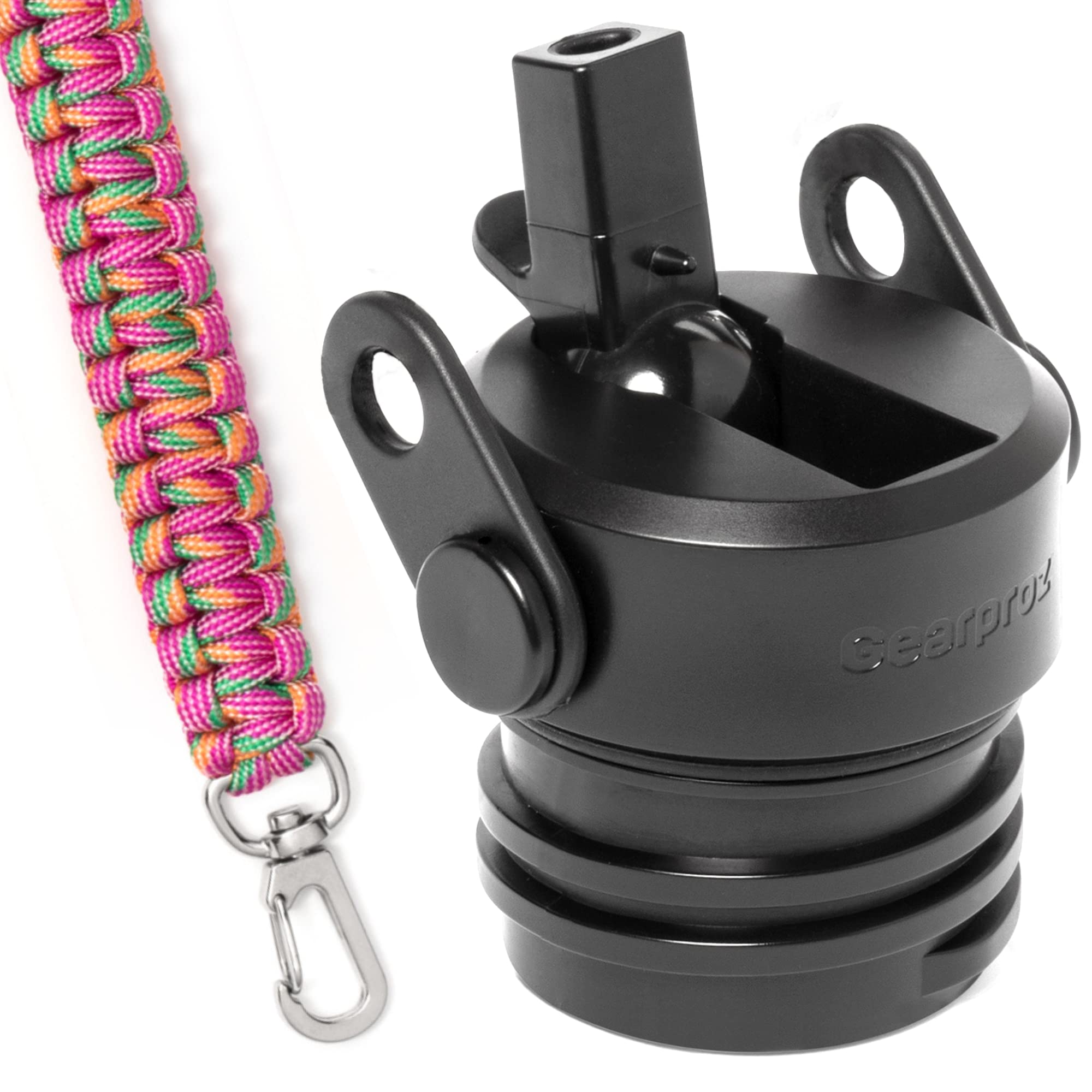Straw Lid for Hydroflask 24 oz, 21 oz, 18 oz — Paracord Handle, Shoulder Strap, Straws, Straw Cleaner — Standard Mouth Water Bottle Accessories Kit for Hydro Flask, IronFlask and More (Melon)