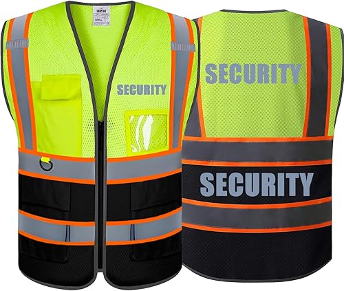 BeautyWill Chalecos de seguridad de malla amarilla resistente con 5 bolsillos y cremallera frontal SMLXLXXL3XL4XL