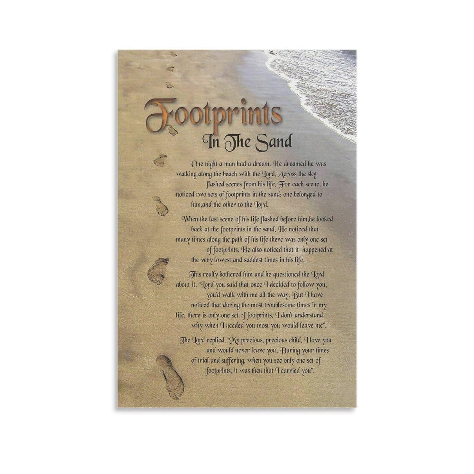 Footprints in The Sand Poem Motivational Quotes Poster Cool Artworks Painting Wall Art Canvas Prints Hanging Picture Home Decor Posters UnFramed-1,16x24inch(40x60cm)