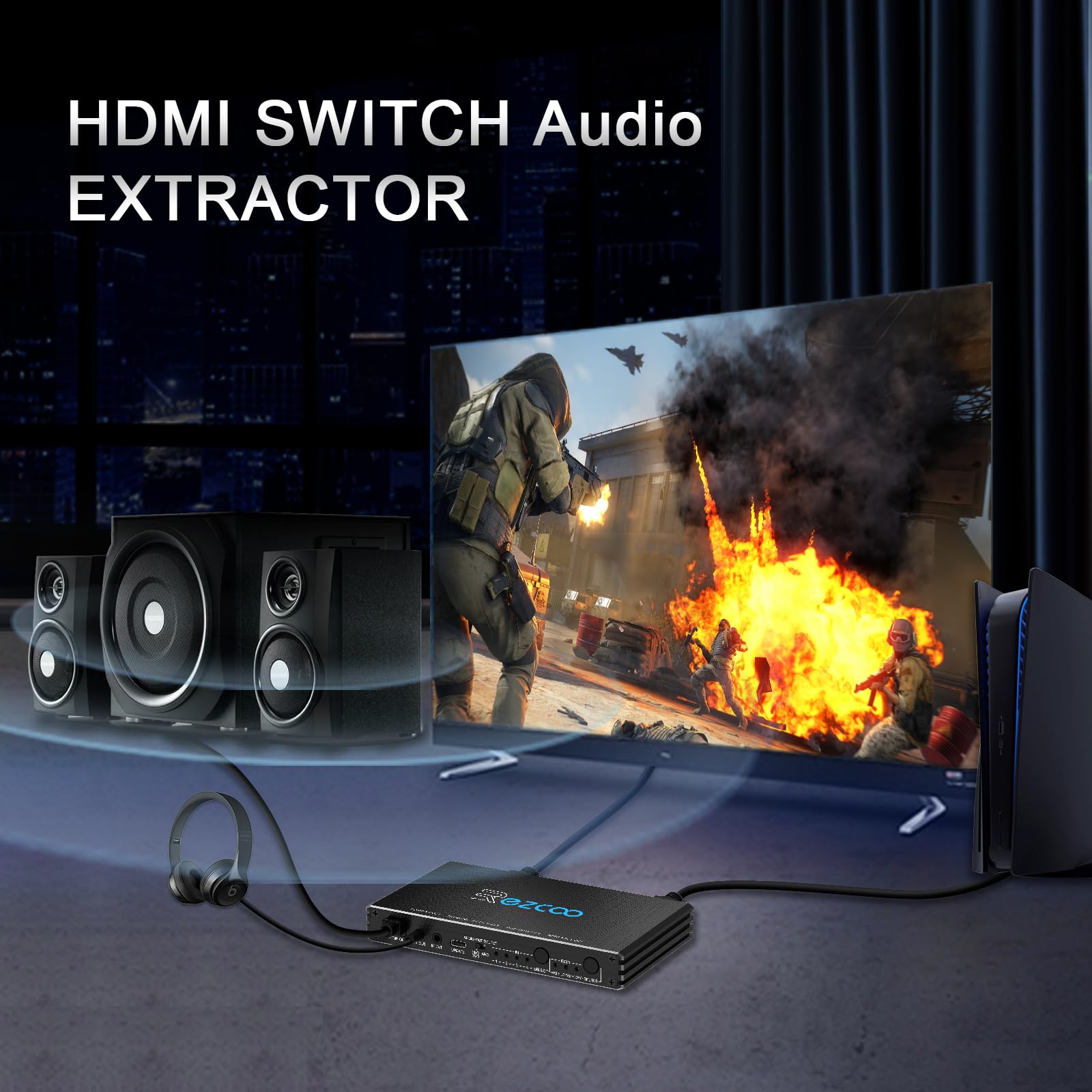 4K 120Hz HDMI 2.1 Switch 4x1 Audio Extractor VRR ALLM HDCP2.3 ARC HDR10+ CEC Optical SPDIF Optical and 3.5mm AUX Audio out,HDMI Auto Switch 4 IN 1OUT IR Remote Dolby Digital EDID for PS5 Xbox NVIDIA