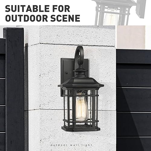 Miniatura 24 de Emliviar Luces de Farol de Pared para Exteriores, Lámpara de Aplique de Pared Exterior de 1 Luz, Acabado Negro con Vidrio Granulado Transparente,