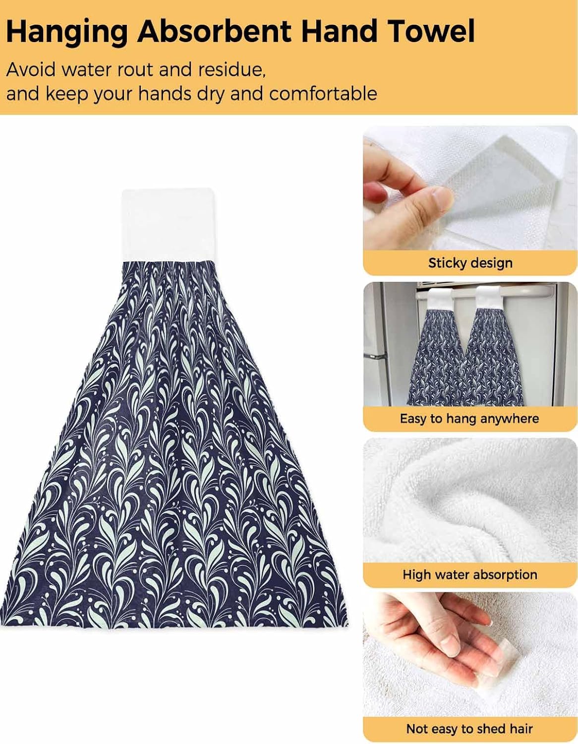 Vintage Floral Kitchen Hand Towels with Hanging Loops Set of 2 Spring Country Botanical Flowers Simple Soft Thick Oven Fingertip Dry Microfiber Tie Dish Towel Absorbent Cleaning Washcloth for Bathroom