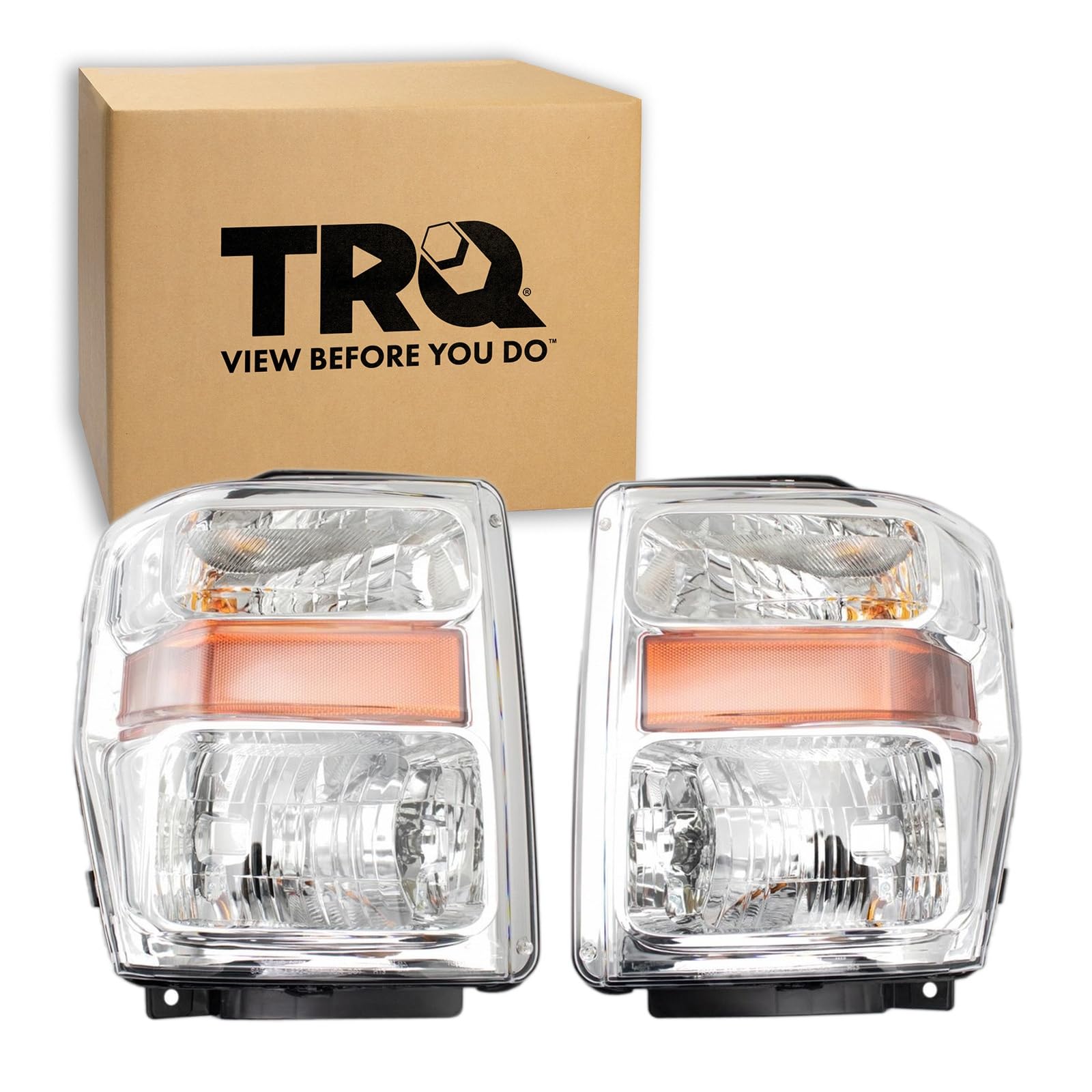 TRQ Headlight Assembly Set FO2502243 FO2503243 Compatible with 2008-2010 Ford F-250 Super Duty F-350 Super Duty