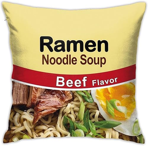 Fundas de almohada instantáneas de sopa de fideos ramen y carne de res, divertida funda de almohada de comida novedosa y acogedora, decoración del