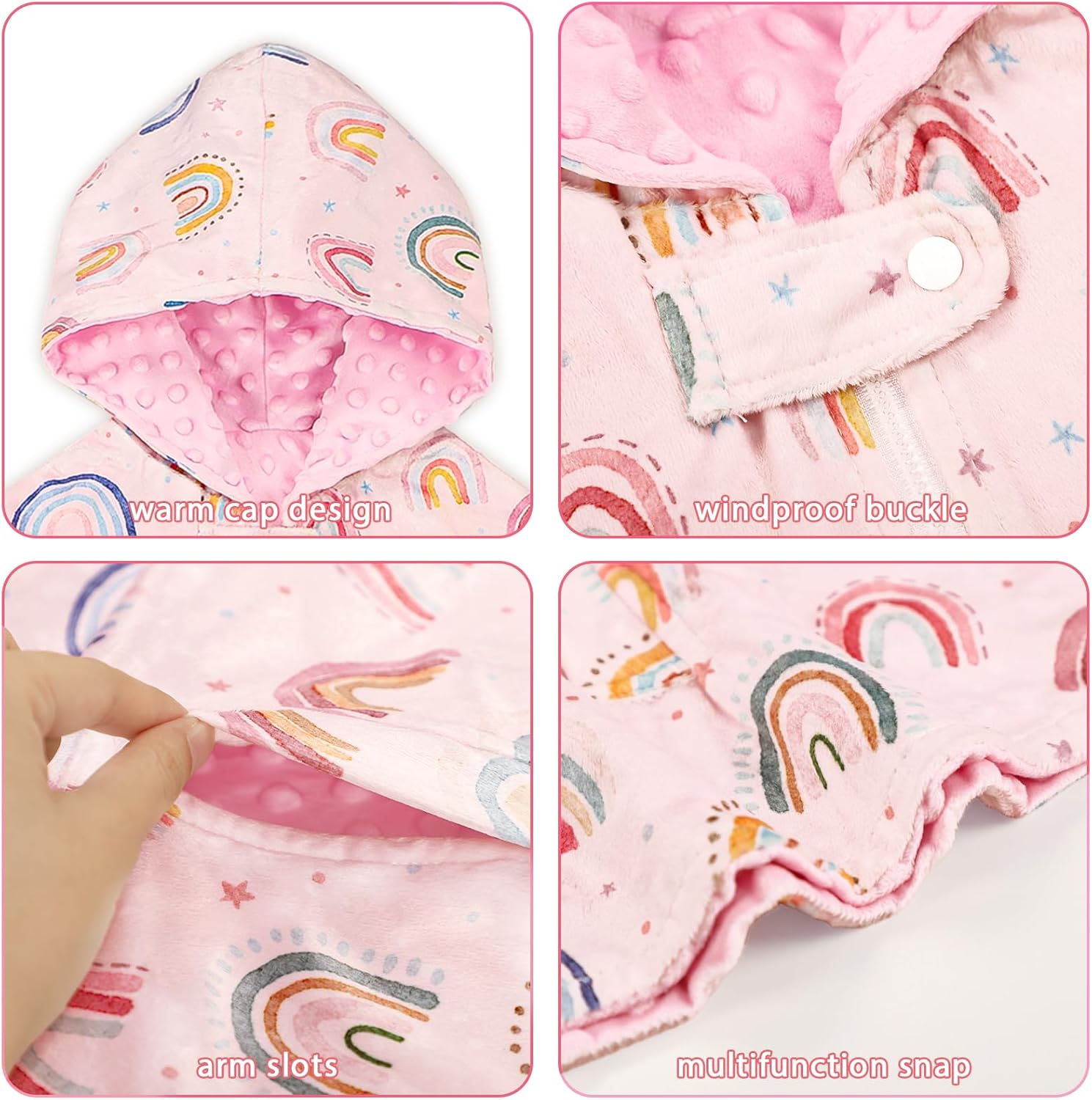 Toddler Car Seat Poncho, Winter Carseat Cover for Baby Girl, Warm Kids Hooded Poncho Coat, Soft & Comfortable - Image 6