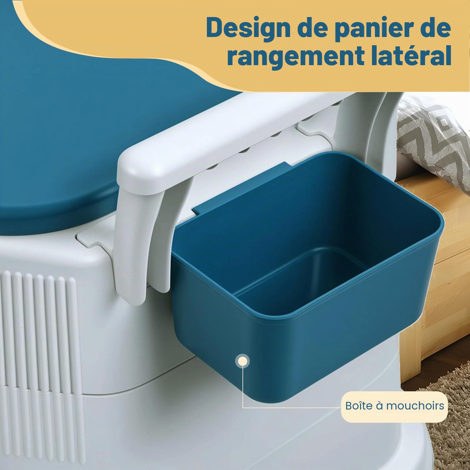 Toilette Chimique Portable avec accoudoirs Amovibles, Pot de Chambre Adulte, Toilette Camping, capacité 150 kg, pour Personnes âgées, handicapées et Femmes Enceintes