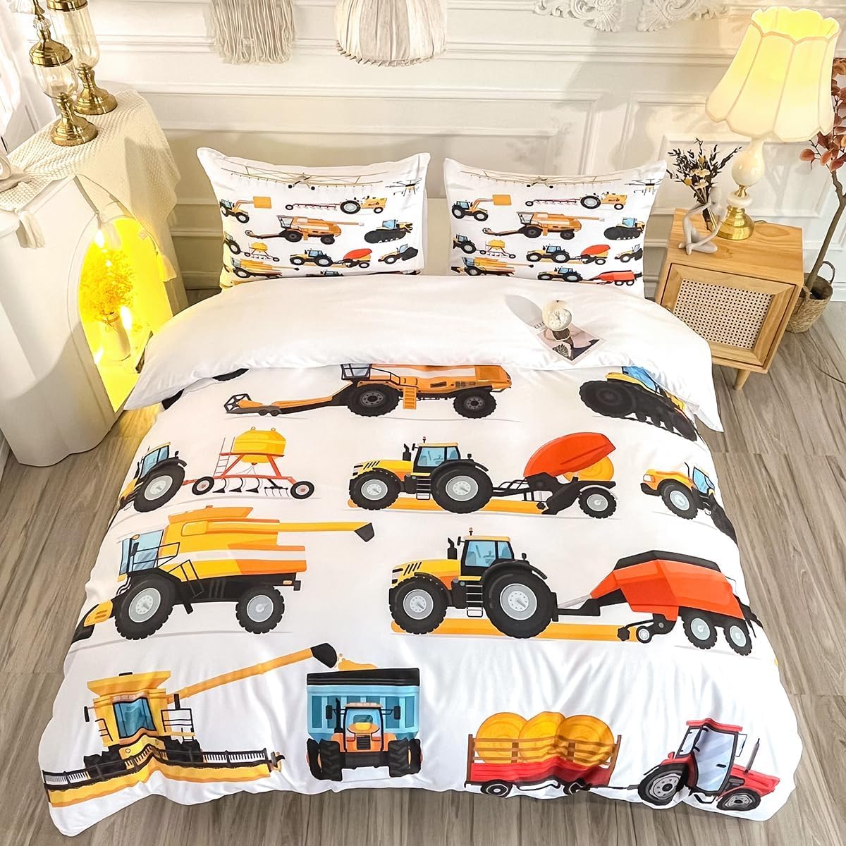 Parure de lit tracteur 200x200 en microfibre avec 2 taies d'oreiller