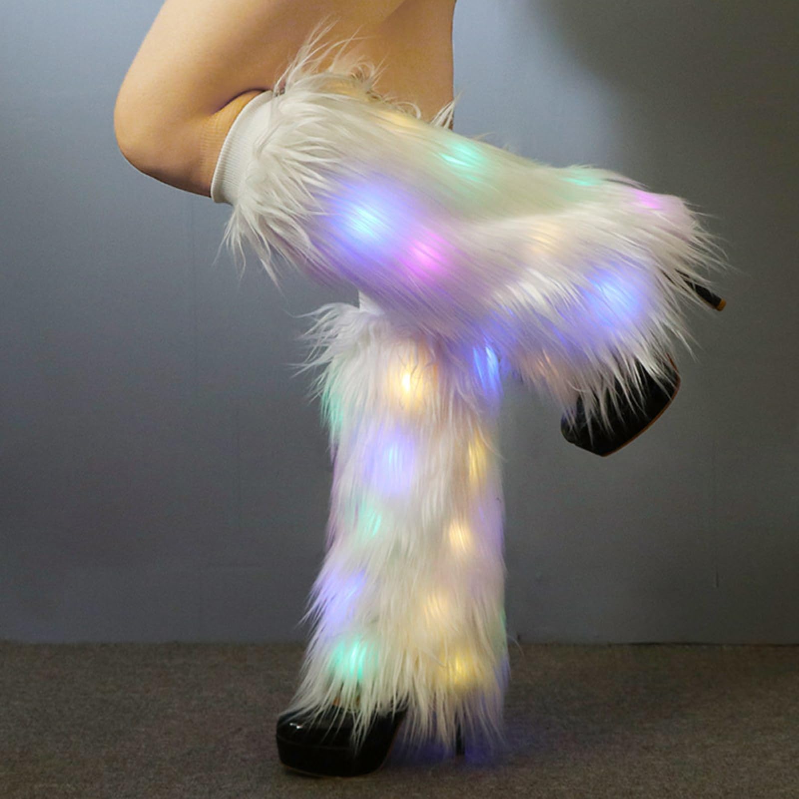 Altsuceser Jambières en fausse fourrure à DEL – Couvre-bottes lumineuses et moelleuses pour femmes et filles – Ensemble d'accessoires de fête
