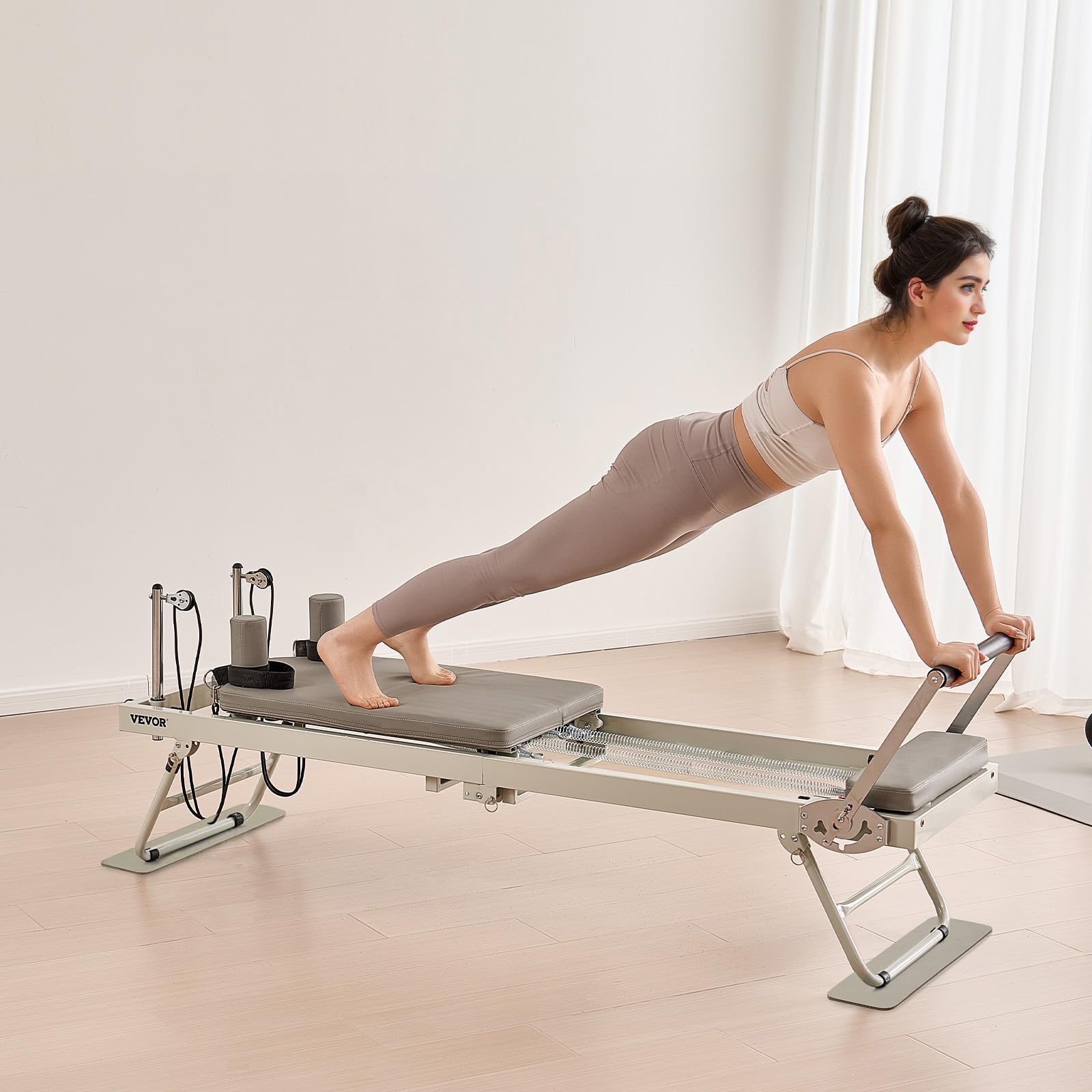 VEVOR Riformatore Pilates Pieghevole, Macchina per Allenamento Pilates per Palestra Casa, Letto Pilates con Doppia Resistenza Molla e Corda, per Utenti Avanzati Principianti, 2080x560x725 mm
