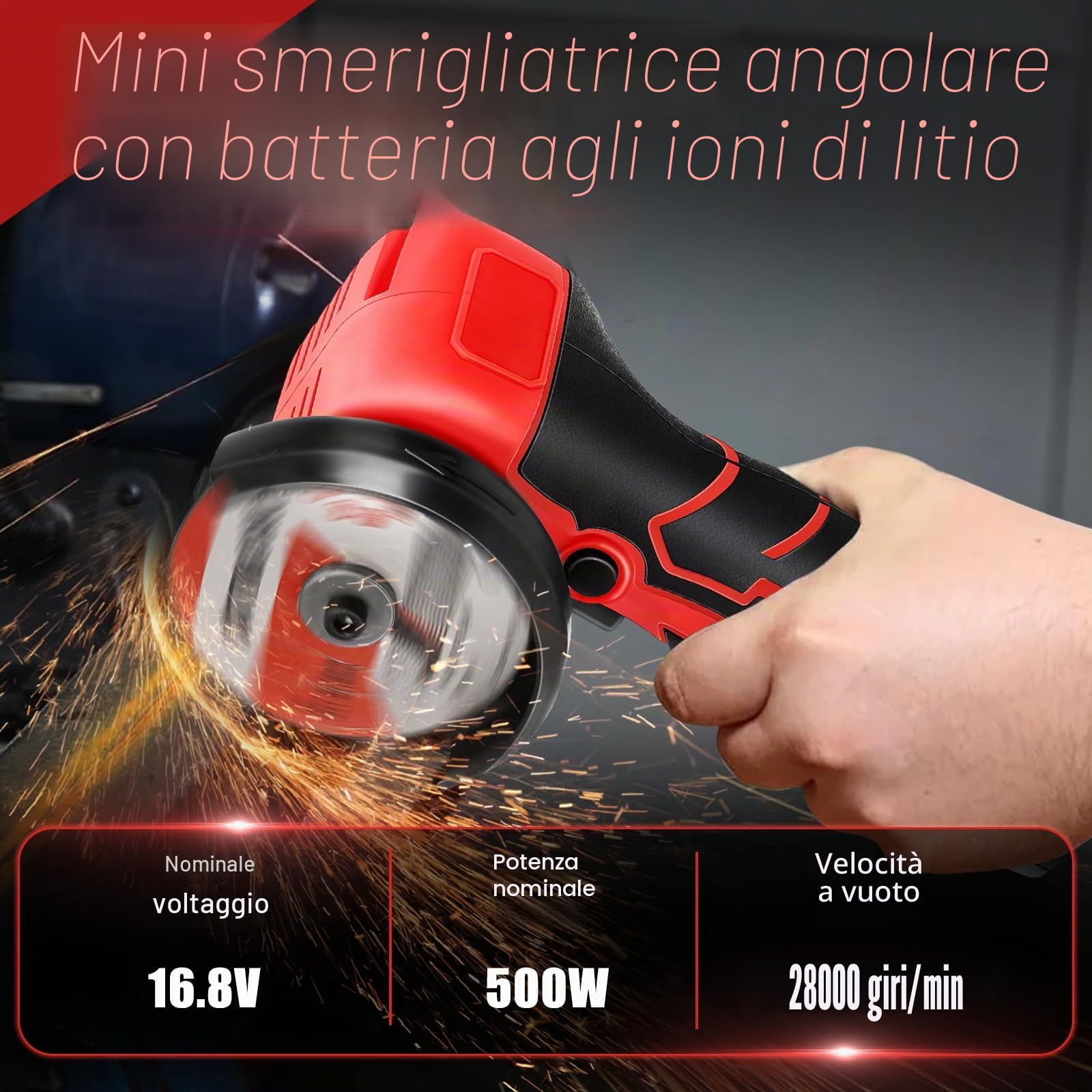 Smerigliatrice a Batteria 76MM, 28000 RPM Smerigliatrice Angolare, Mini Smerigliatrice a Batteria con 2 Batterie 16.8V 2000mAh e 4 Dischi da Taglio per Tagliare, Lucidare e Levigare