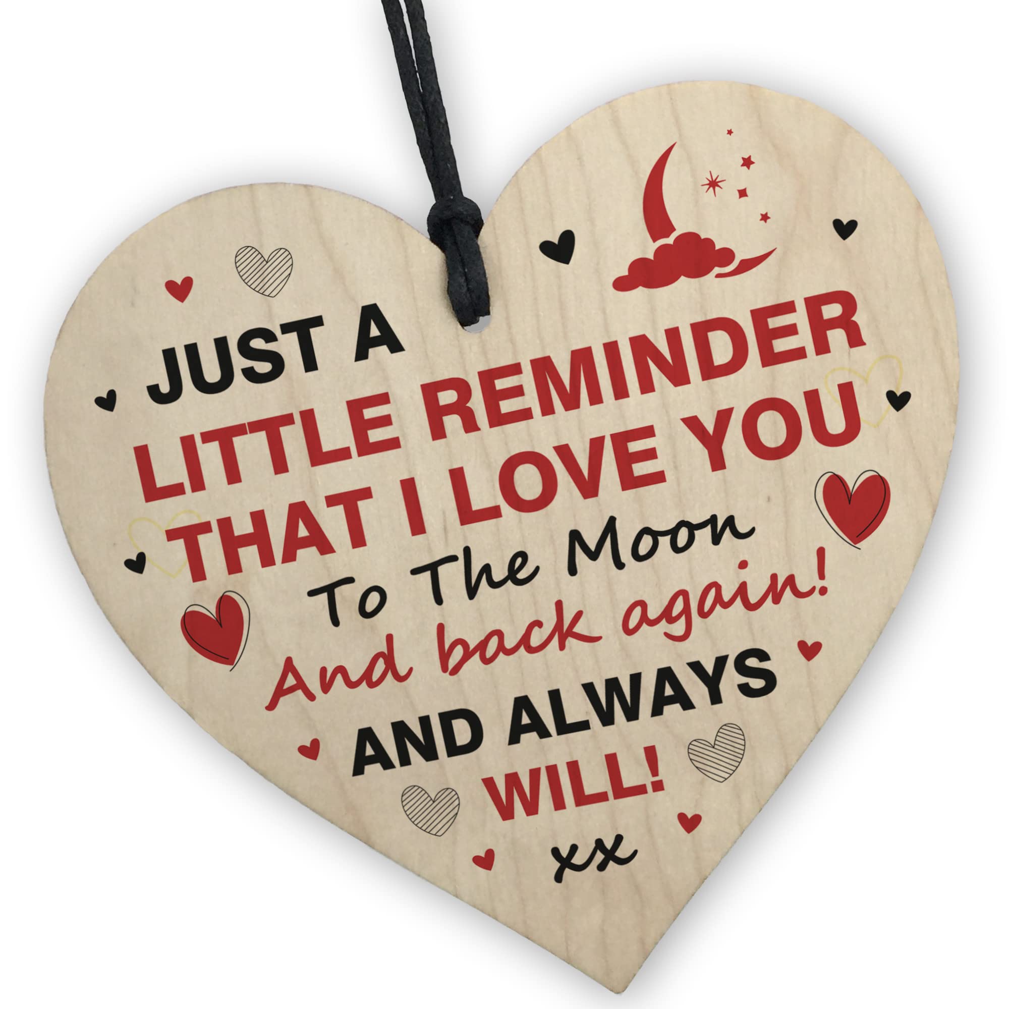 Red Ocean Love You To The Moon And Back Valentines Gift Wood Heart Gift For Him Or Her Husband Wife