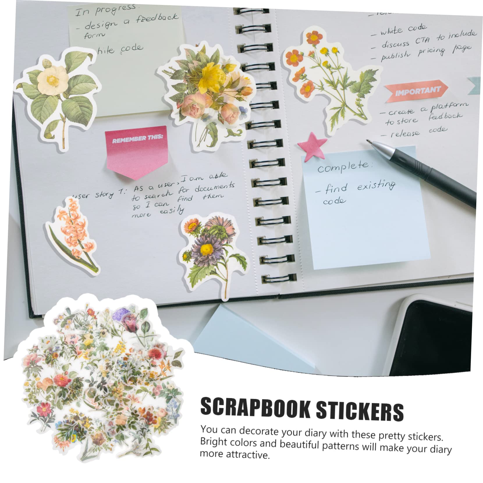 DOITOOL 10 Juegos Pegatinas Retro de Flores para Diario de Stickers Adhesivos Artísticos para Decoración de Plantas Manualidades y Scrapbooking por Set