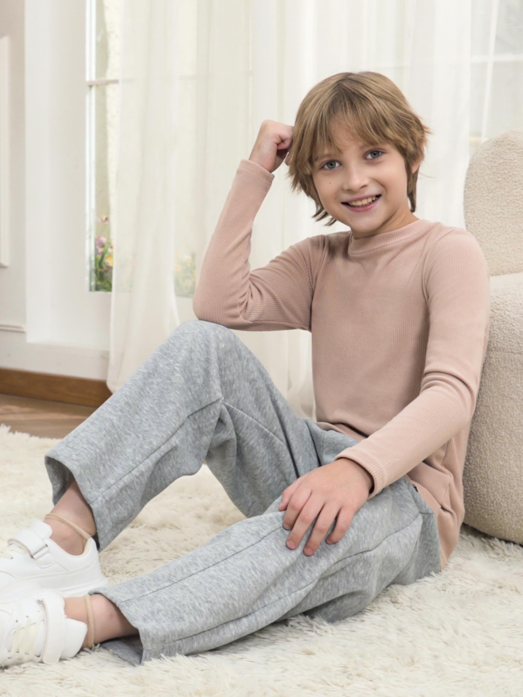 COMFREE Camiseta térmica de manga larga para niños de manga larga cálida para adolescentes y niñas de forro polar, ropa interior térmica, ropa interior funcional