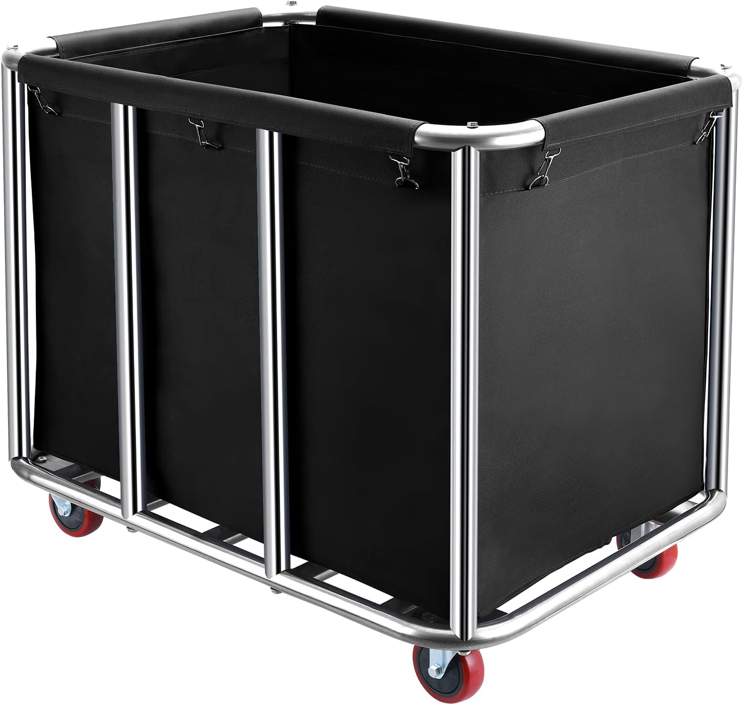 Commercial Laundry Cart with Wheels,400L Large Industrial Laundry Cart,Commercial Laundry Basket with Sturdy Stainless Steel Frame and Oxford Bag for Home Hotel Hospital 440 lbs (Black)