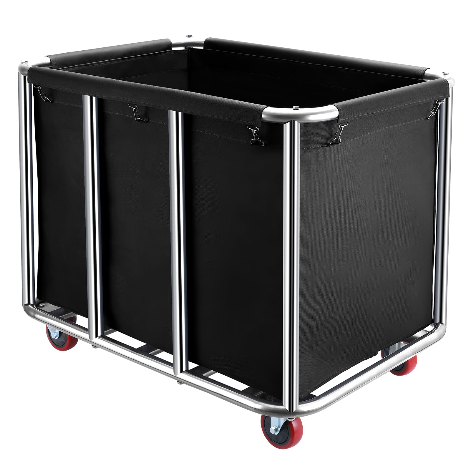 Commercial Laundry Cart with Wheels,400L Large Industrial Laundry Cart,Commercial Laundry Basket with Sturdy Stainless Steel Frame and Oxford Bag for Home Hotel Hospital 440 lbs (Black)