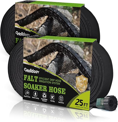 Manguera de remojo de 25 pies, paquete de 2, manguera plana de 50 pies para riego de jardín, mangueras ligeras de riego por goteo de 50 pies para