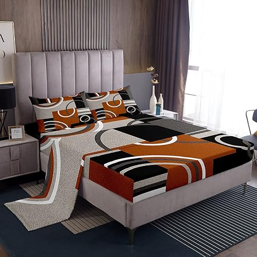 Miniatura 7 de Juego de sábanas modernas de tamaño Queen, color amarillo, gris y negro, juego de sábanas geométricas a rayas para niños, niñas, niños y