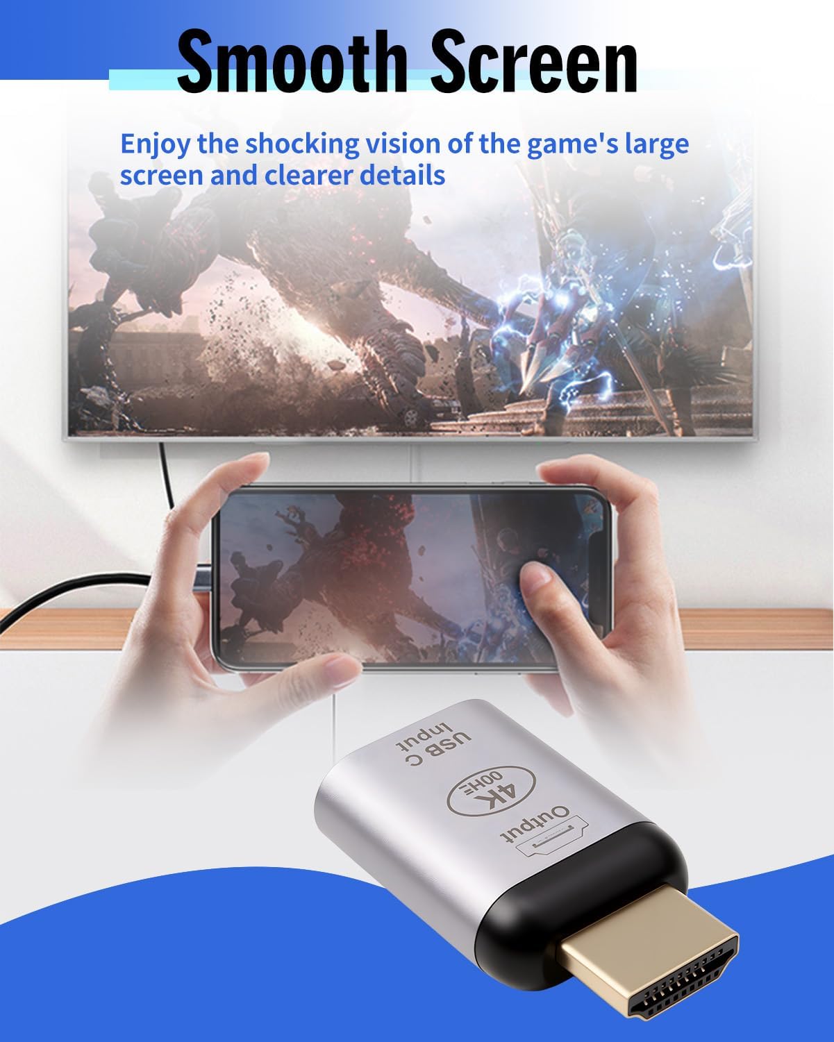 Adattatore HDMI a USB C, adattatore USB C a HDMI 4K 60Hz maschio per display, monitor, TV, laptop, telefono e tablet, adattatore HDMI compatibile con modalità specchio ed espansione