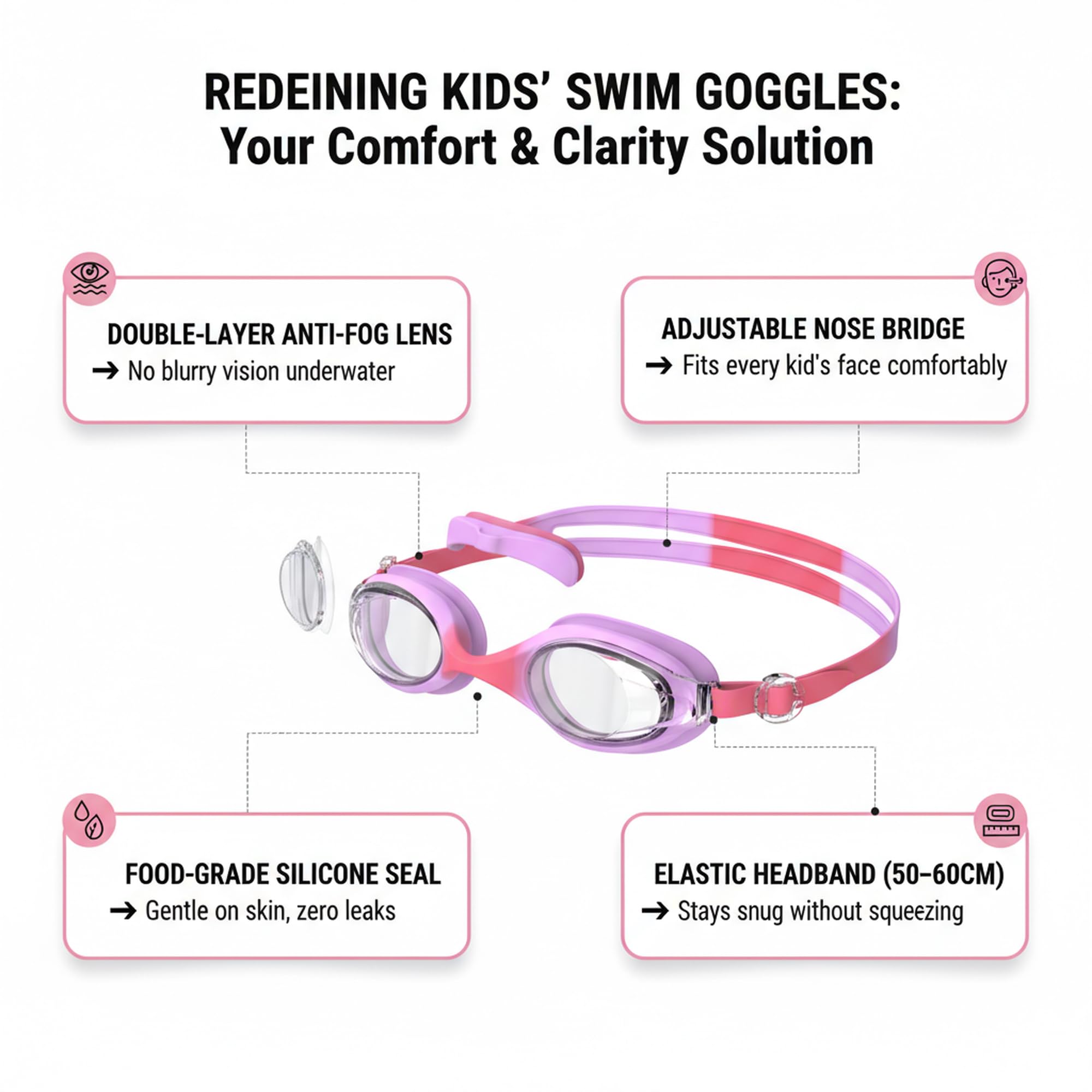 Occhialini da nuoto bambini HD anti-appannamento: Protezione UV | Fascia elastica monopezzo | Guarnizione in silicone | Unisex (3-14 anni)