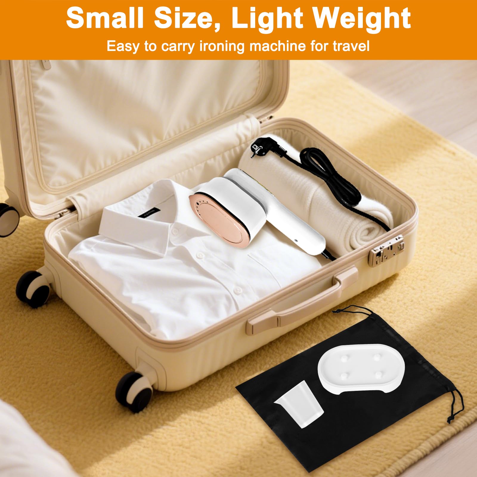 Mini Macchina Da Stiro Portatile, Pieghevole Ferro da Stiro da Viaggio con 100ml Capacità 2 In 1 Generatore di Vapore 5 Modalità Intelligenti 1000W Stiratrice Elettrica con Borsa per Viaggi e Casa