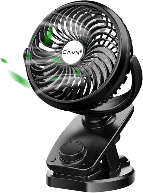 CAVN USB Desk Fan, 5000mAh Rechargeable Mini Portable Clip Fan (Max 45 Hours), 4 Speeds 360° Rotation, Auto Oscillating Quiet Fan Personal Fan for Baby Stroller Home Office Travel Camping (Black)