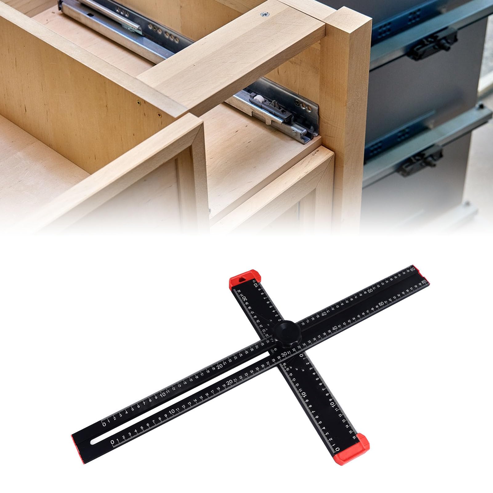 Outil de Mesure Carré en T Réglable pour Disposition 2 en 1 Règle d'Angle en Alliage d'Aluminium Charpentier 60 cm Noir