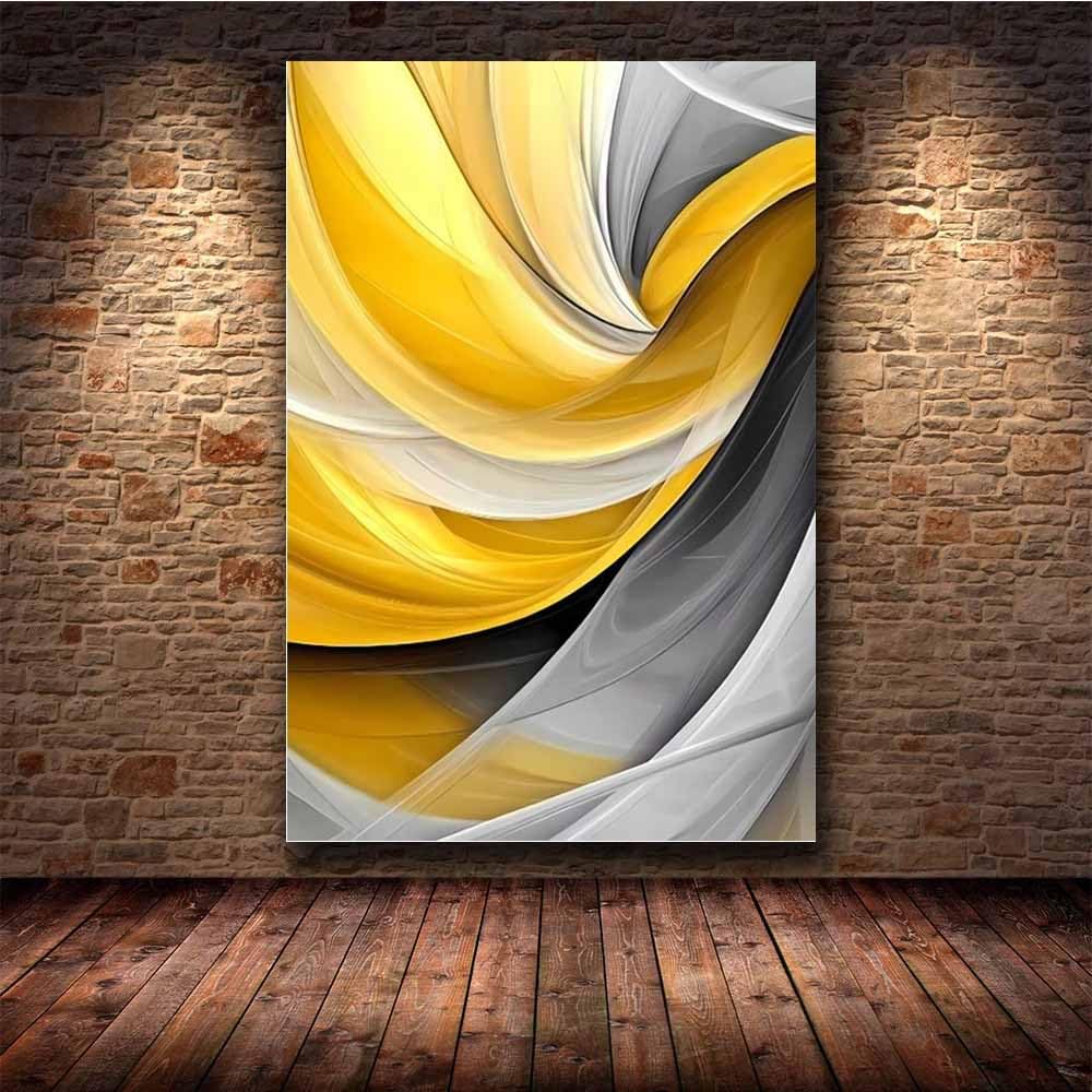 QUSAAOU Modern Wandbild Grau Gold Fließende Abstrakte Linien Kunstdruck Auf Leinwand Bild Schlafzimmer üBer Bett Room Decor Geschenke Moderne Kunst-Abstrakt(Gold)-70x100cm Gerahmt