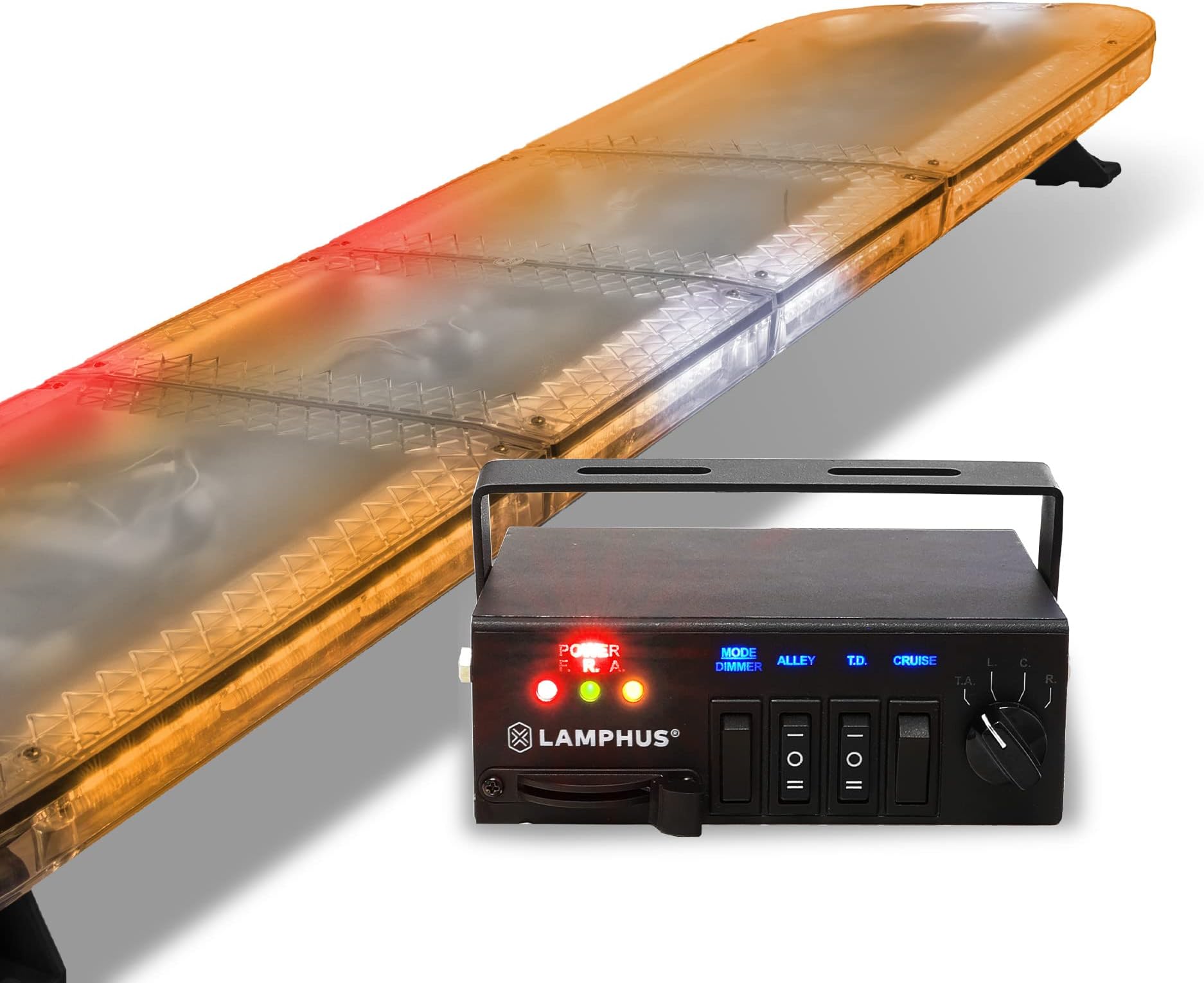 SolarBlast SBFB114 56" 114W Amber LED Emergency Full-Size Light Bar [SAE J595 Class III] [58 Flash Mode] [Controller Box] [TBT Function] Yellow Flashing Rooftop Strobe Light Bar for Tow Trucks