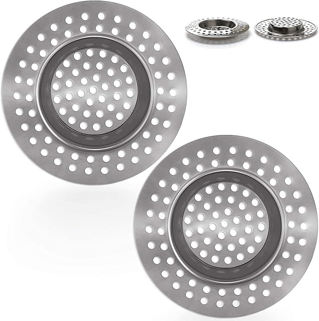 Tuochi 2Pcs 90 Holes Stainless Steel Kitchen Sink Strainer Plug, Plug Hole Cover, Shower Drain Cover Metal Strainers Hair Catcher Sink Stopper Bathtub Drain Filter for Kitchen Bathroom, 7.5 cm
