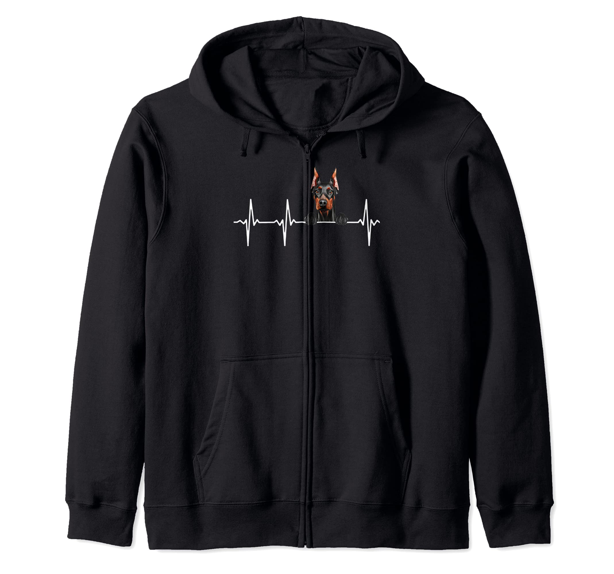 Funny Dog Heartbeat For Doberman Pinscher Lovers Zip Hoodie, Black