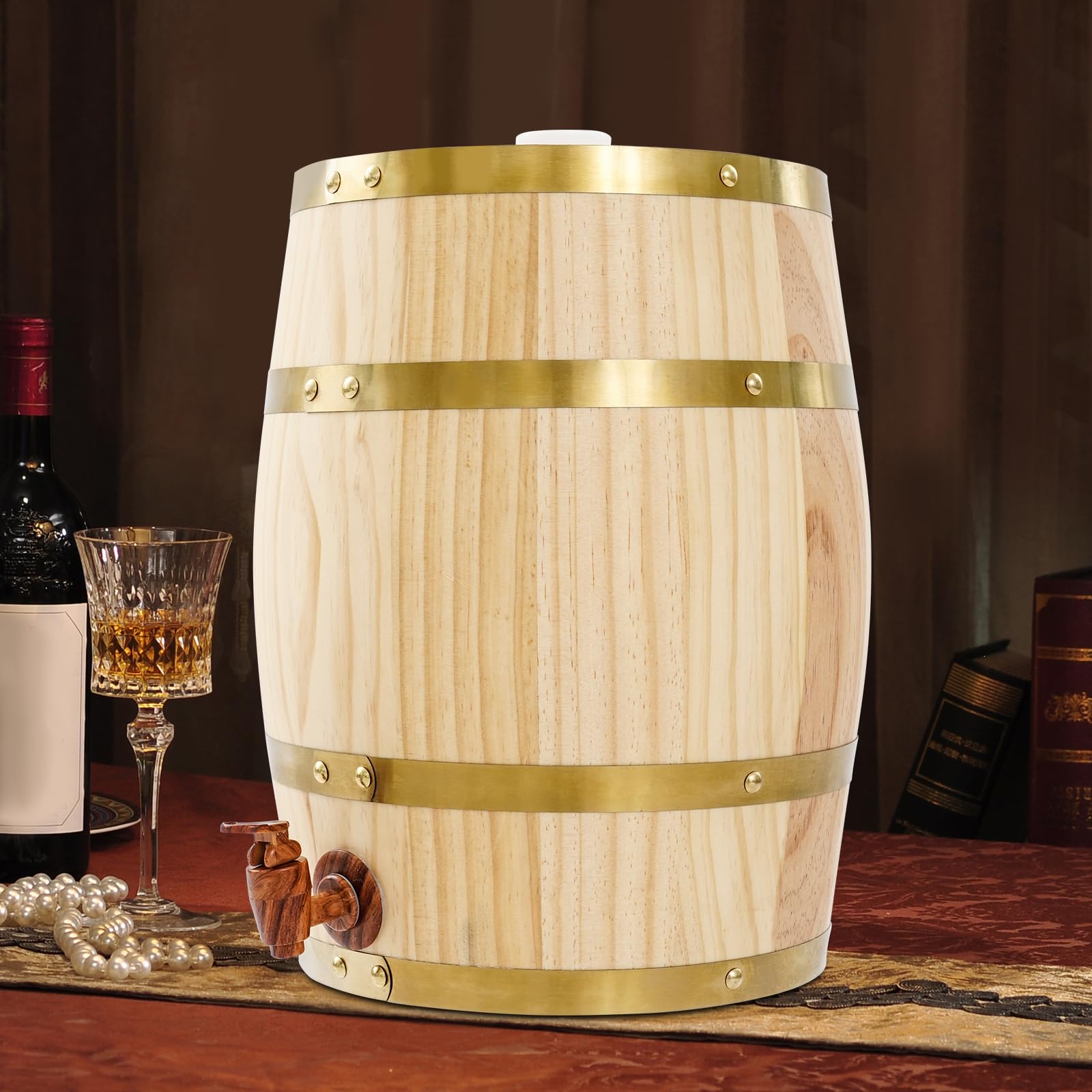 Barril de madera de pino de 10 litros con grifo – barril de vino para whisky, vino y licores, diseño de pie sin soporte, ideal para bar, restauración y almacenamiento