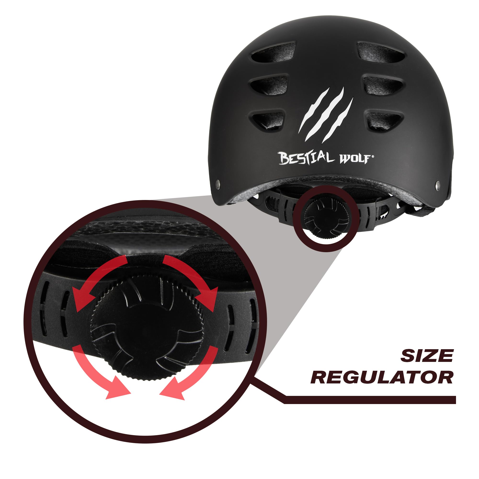 Bestial Wolf | Casco | Skateboard | Monopattino Bambino Freestyle | Skate | Monopattino acrobatico | BMX | Omologato CE | Sport e Outdoor | Regolabile Unisex | 8 a 99 anni
