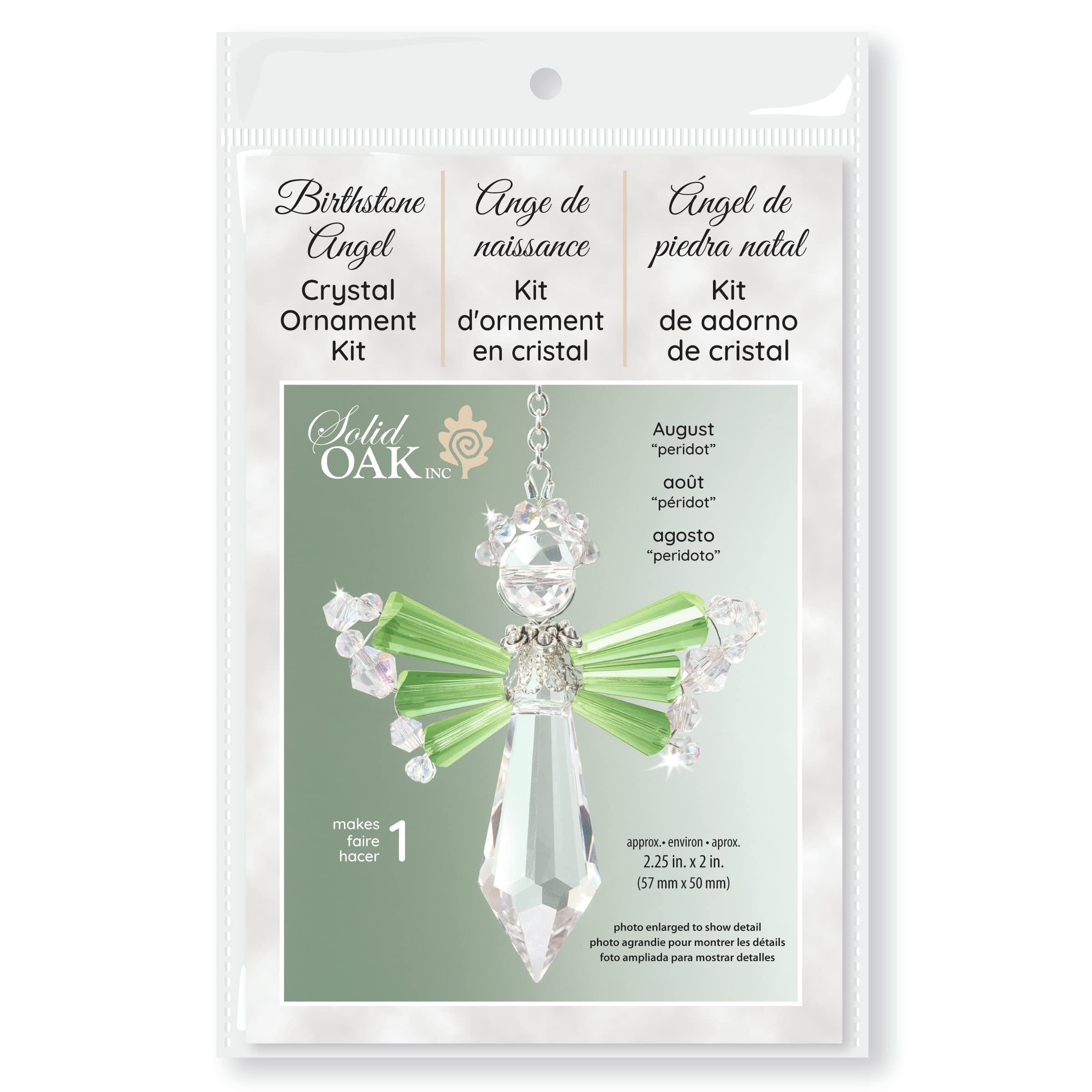 Solid Oak Birthstone Angel Crystal Suncatcher Ornament Kit-August/Peridot