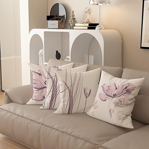 Miniatura 4 de Funda de almohada minimalista moderna con textura con estampado floral creativo, funda de cojín cuadrada impresa digital para sofá de sala de estar