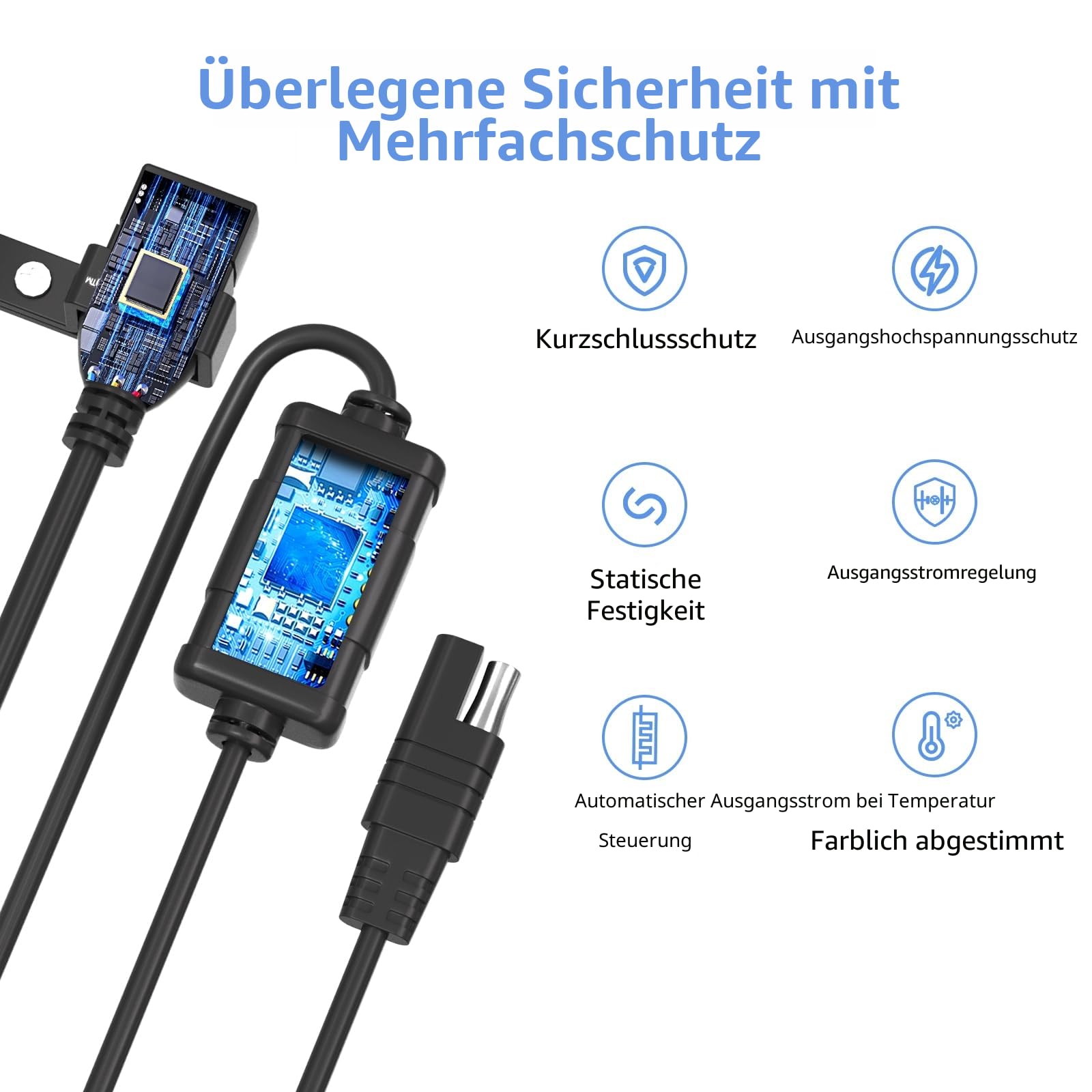 Cliff Top Motorrad-USB-Steckdose Wasserdicht 18W PD Type-C Schnellladegerät, 10mm Rückspiegelhalterung, USB Motorrad Ladegerät mit SAE-Sicherungskabel