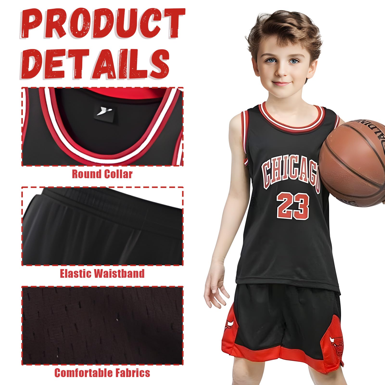Ensemble Basket Enfant - Tenue avec Bandeau Protège-Poignet, Gilet et Shorts - Cadeau de Maillot pour Garçons 4-13 Ans